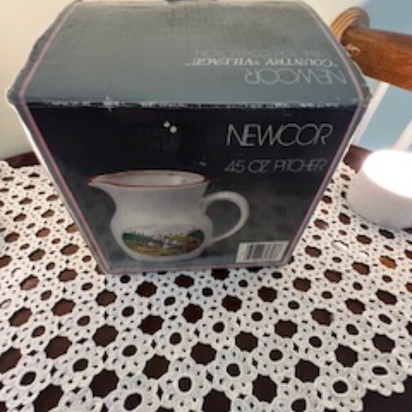 Newcor Stoneware Pitcher Country Village 6" Tall 64 oz Village Farm Scene New - Picture 8 of 11